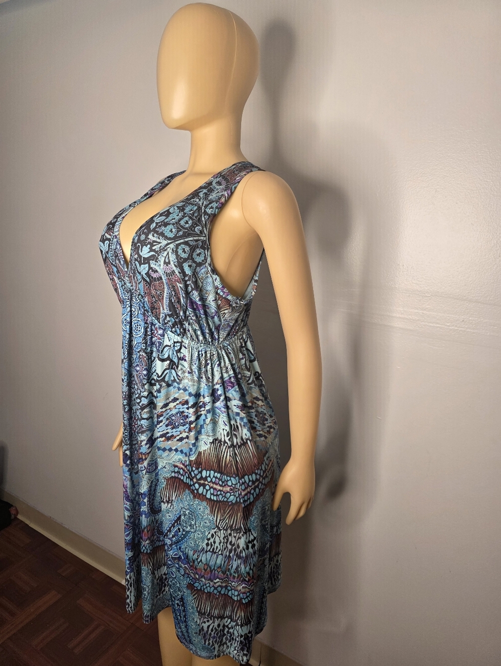 Apt. 9 Light Blue and Teal Printed Sundress Size US/S